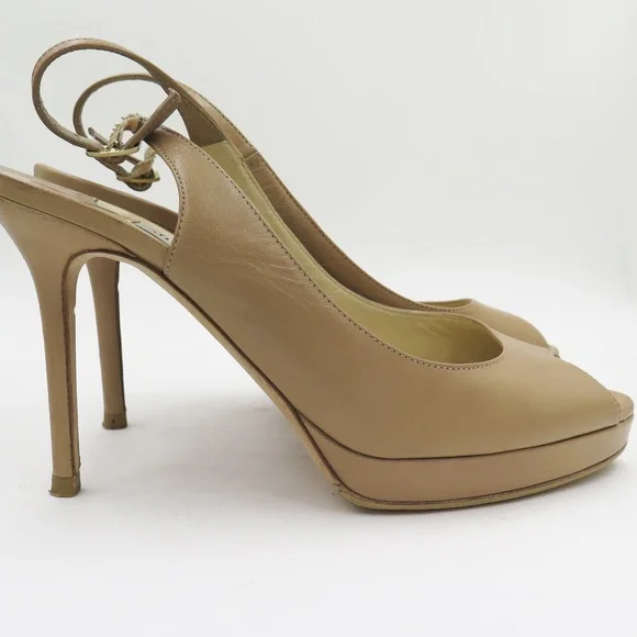 JIMMY CHOO NOVA SLINGBACK PLATFORM PUMPS NUDE SIZE 38 - Picture 1 of 6